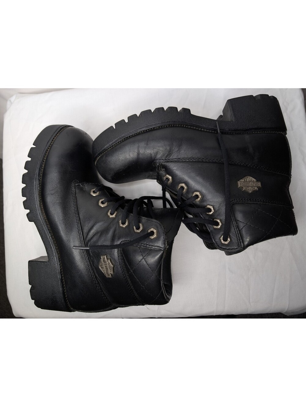 Harley-Davidson Black Leather Lace-Up Ankle Boots Size 7 US